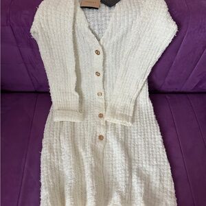 Twinset Milano Ivory Bouclé Button Front Cardigan Dress | Size S | NWT